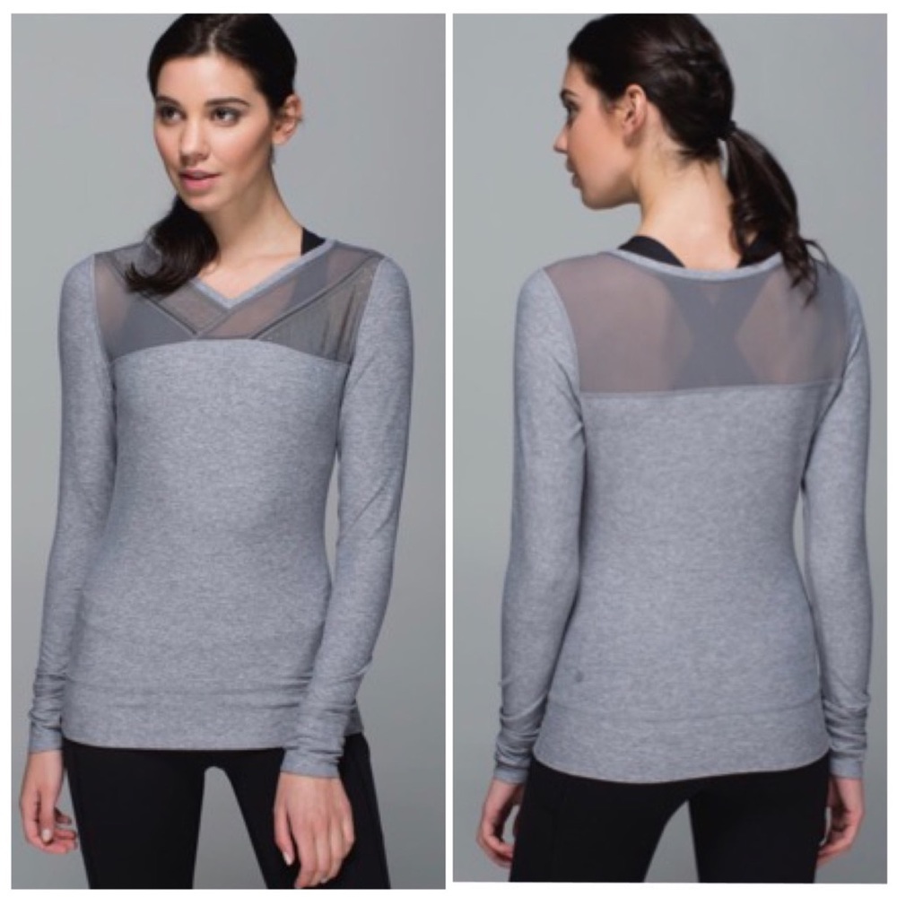 lululemon athletica Light Heather Gray Long-Sleeve Mesh Yoke Top
